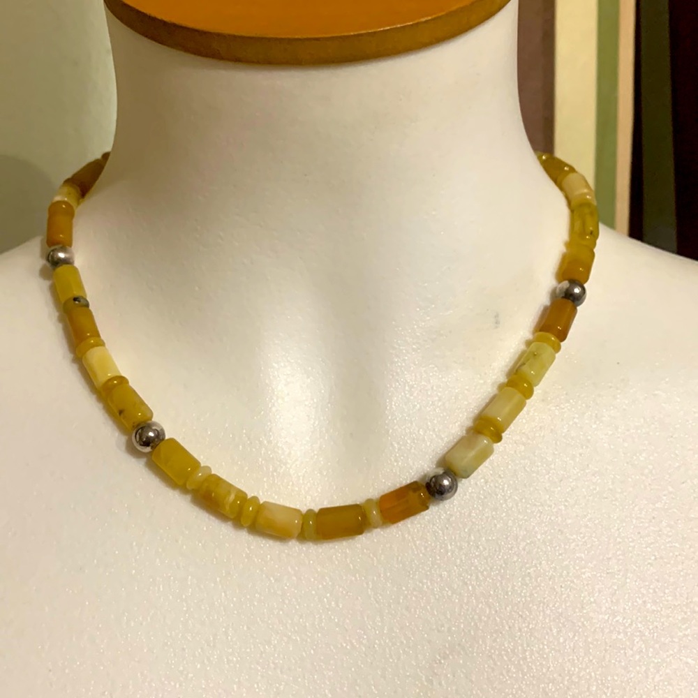 Beautiful   Jay King Stamped DTR .925   Amber Tube Beads  Necklace